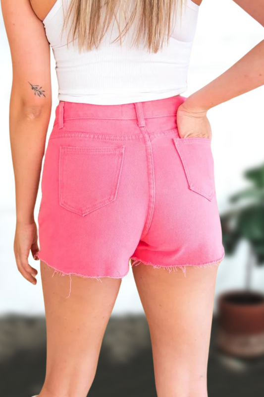 Rhinestone Fringe Denim Shorts Pink