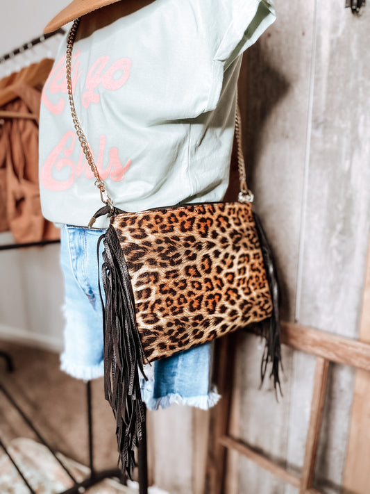 Wild Woman Leopard Fringe Crossbody Bag