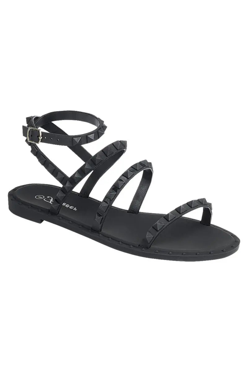 Matte black studded jelly sandals