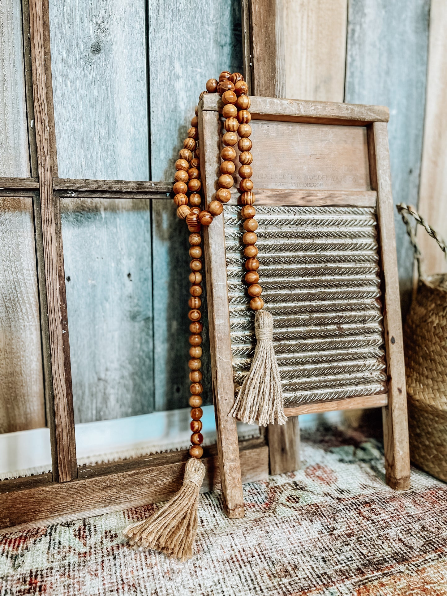 Walnut wood bead garland with tassels