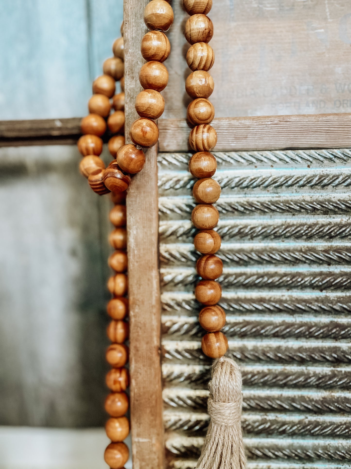 Walnut wood bead garland with tassels
