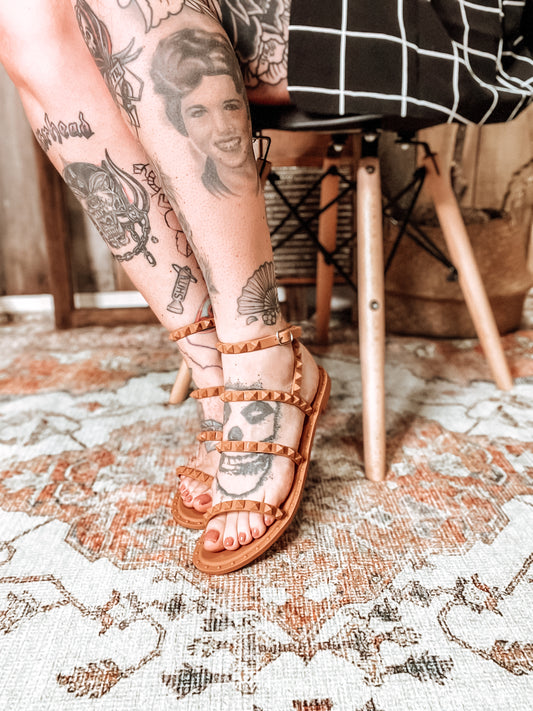 Matte tan studded jelly sandals