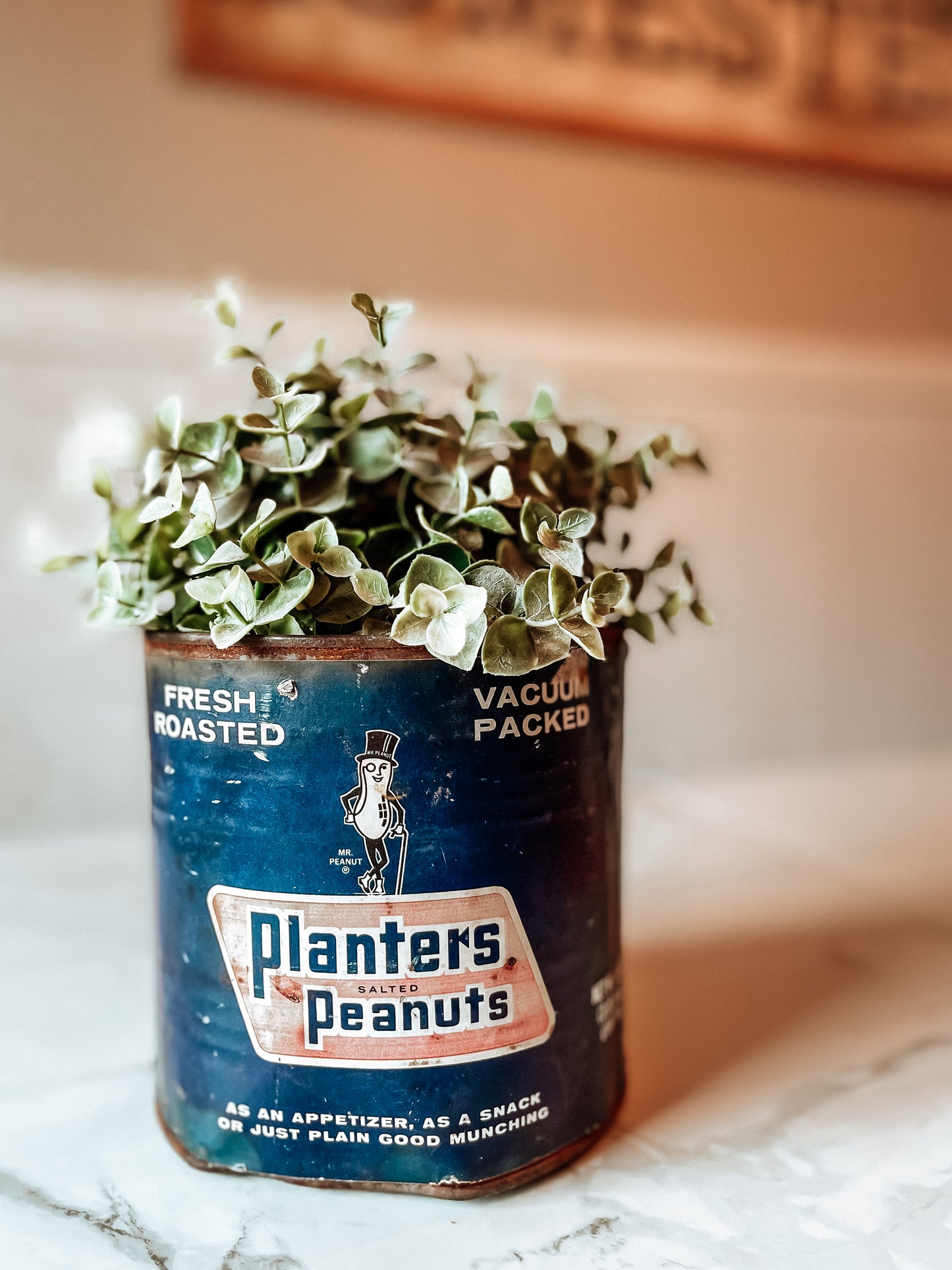 Vintage Planters Peanuts 56oz can featuring Mr. Peanut