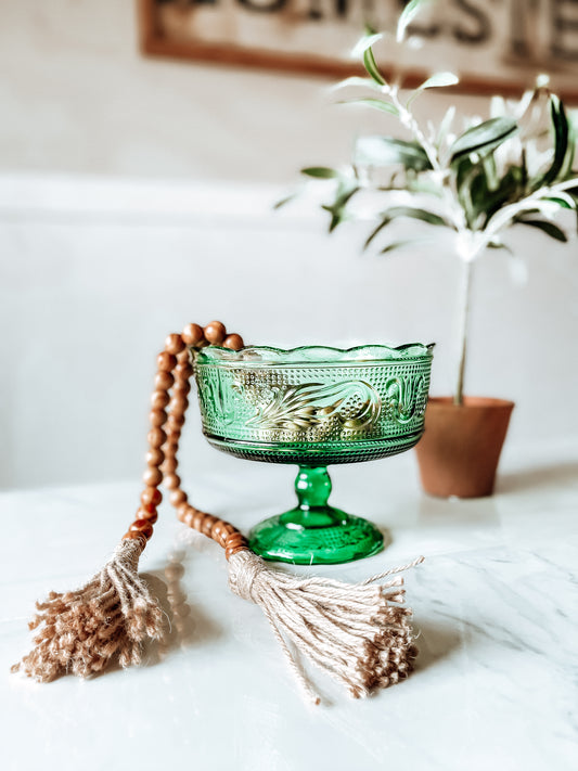 Emerald green depression glass compote pedestal bowl