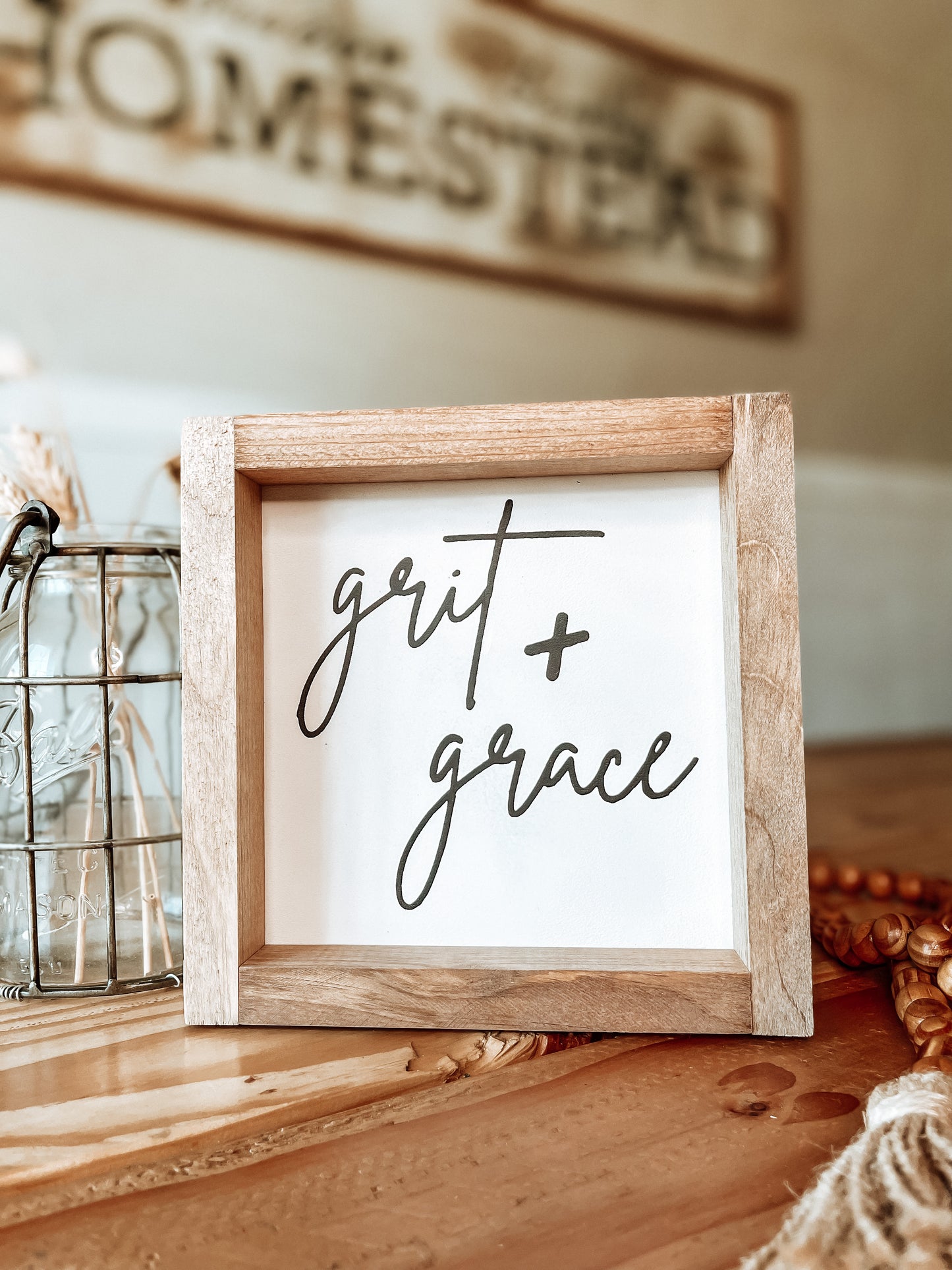 Grit + Grace Wood Framed Sign
