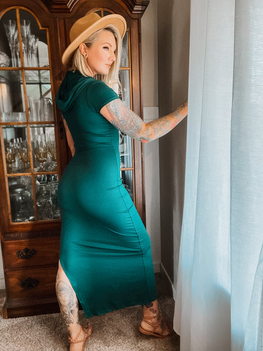 Emerald Gem Hooded Maxi Dress