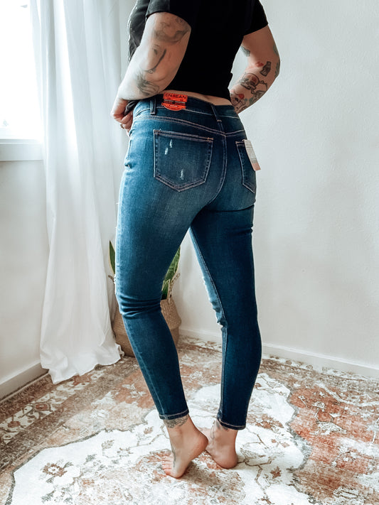 Sage Denim Mid Rise Skinny Distressed Jeans