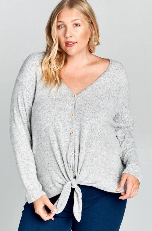 Heather Knotted Curvy Button Up Top