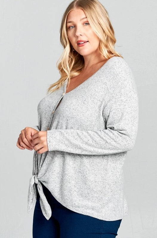 Heather Knotted Curvy Button Up Top