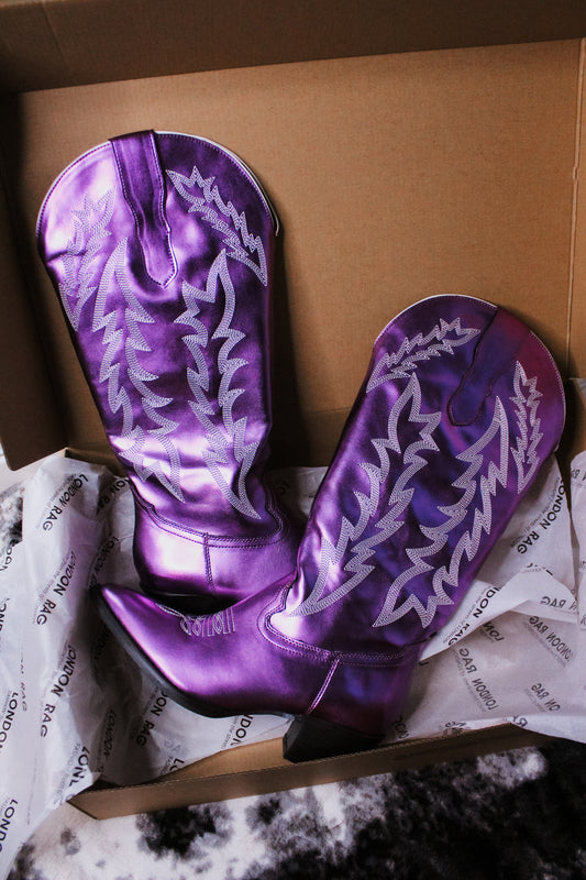 Neon Rodeo Purple Metallic Cowgirl Boots