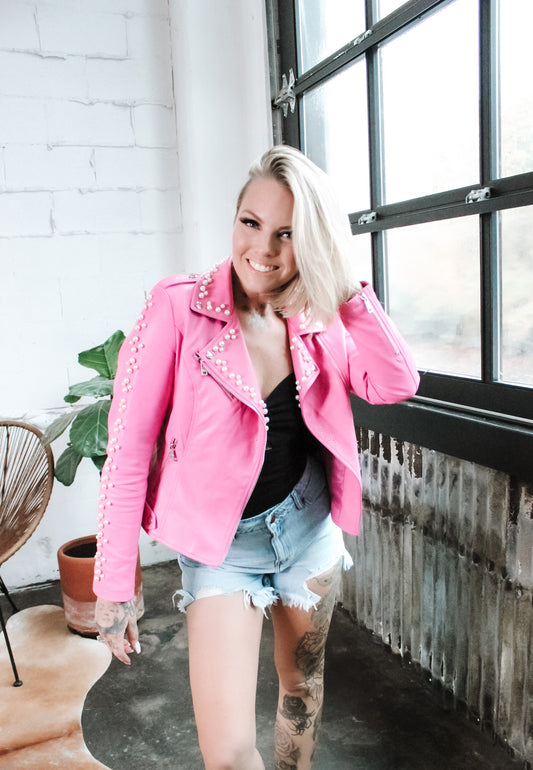Beverly Hills Pink Pearl Moto Jacket